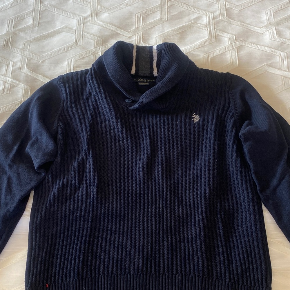 U.S. Polo Assn. Dark Blue Shawl Collar Sweater